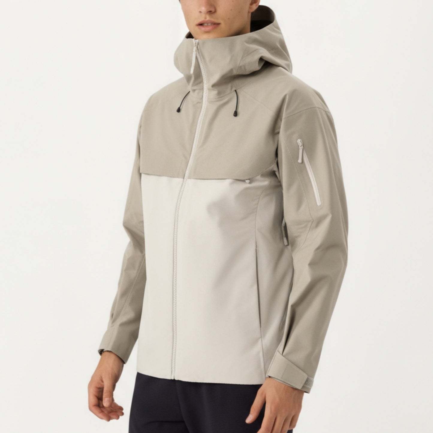 Men's Waterproof Hooded Jacket with Zipper Pockets and Adjustable Drawstrings