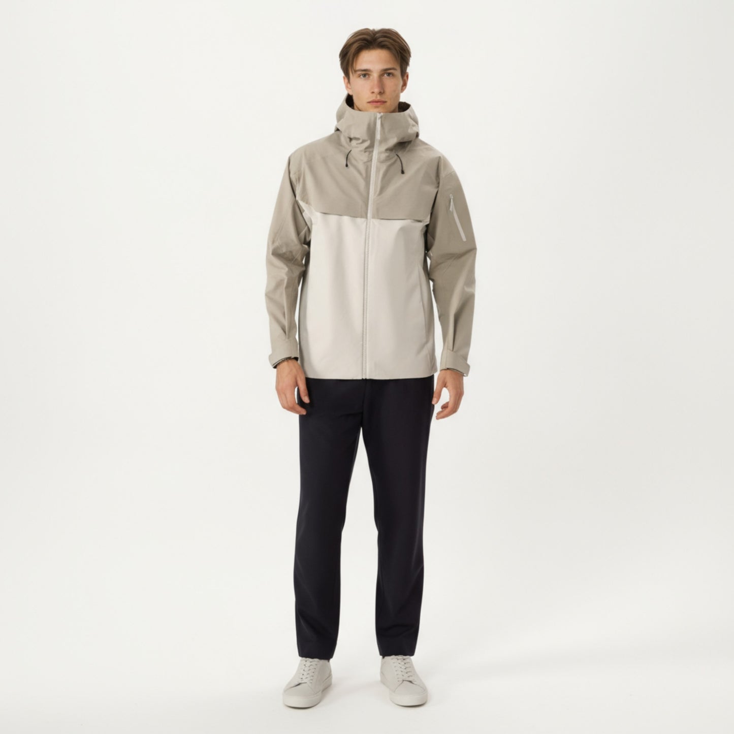 Men's Waterproof Hooded Jacket with Zipper Pockets and Adjustable Drawstrings