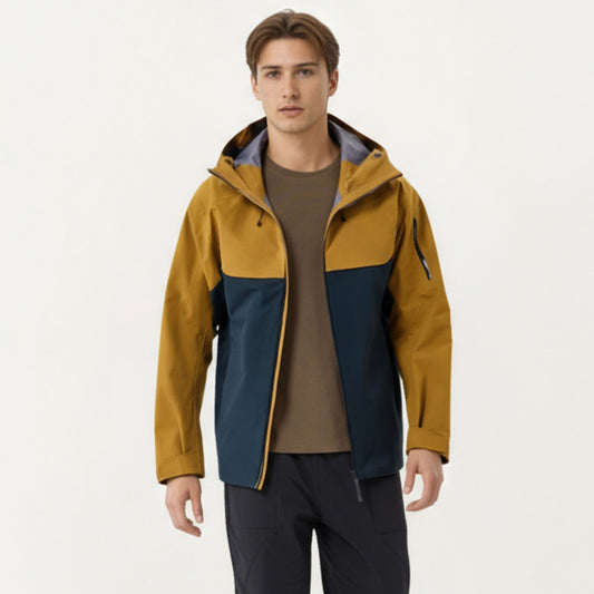 Men's Waterproof Hooded Jacket with Zipper Pockets and Adjustable Drawstrings