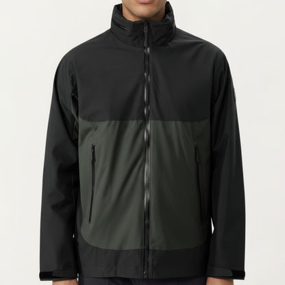 Men's Lightweight Zip-Up Windbreaker Jacket with High Collar and Zipper Pockets