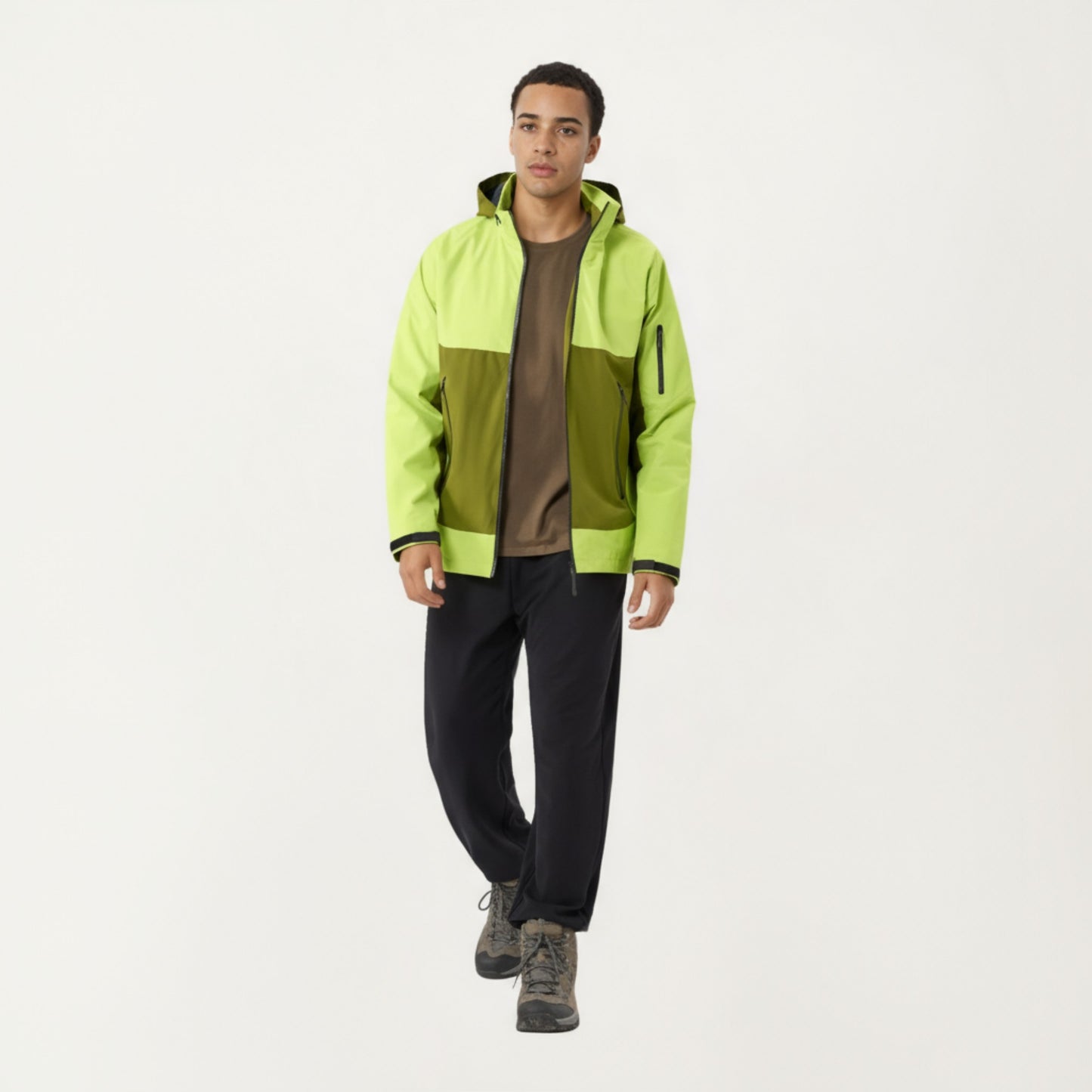 Men's Lightweight Zip-Up Windbreaker Jacket with High Collar and Zipper Pockets