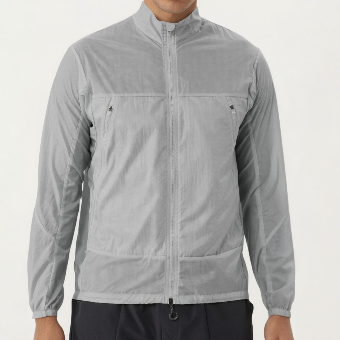 Men's Lightweight Zip-Up Windbreaker Jacket with High Collar and Elastic Cuffs