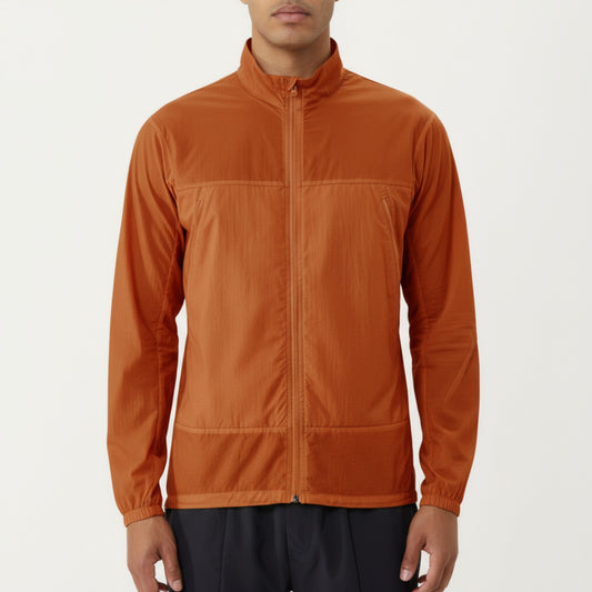 Men's Lightweight Zip-Up Windbreaker Jacket with High Collar and Elastic Cuffs