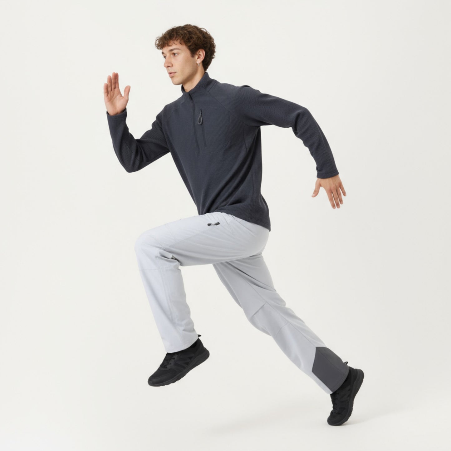 Men's Long Sleeve Quarter Zip Fleece Pullover with Mock Neck and Textured Waffle Knit Fabric