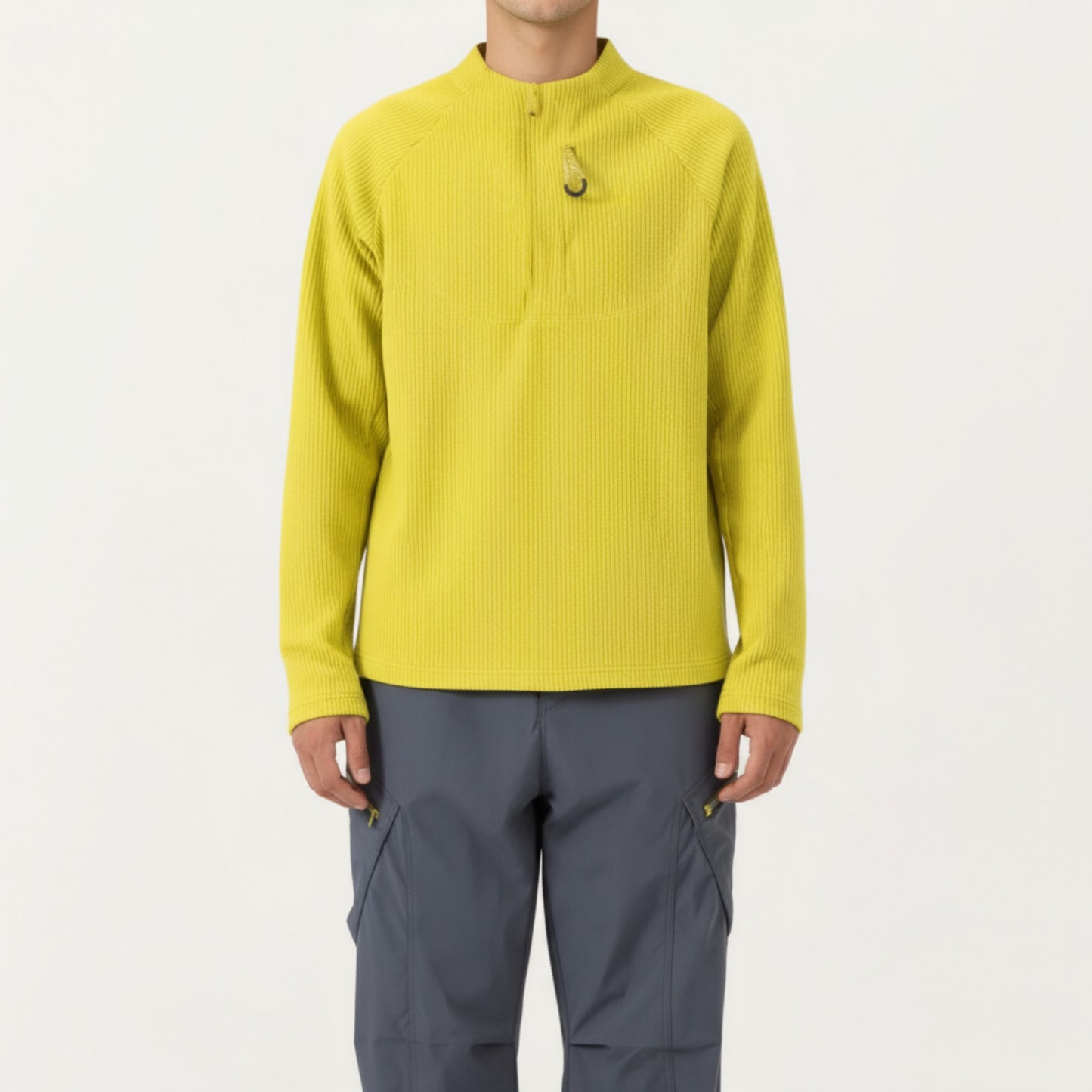 Men's Long Sleeve Quarter Zip Fleece Pullover with Mock Neck and Textured Waffle Knit Fabric