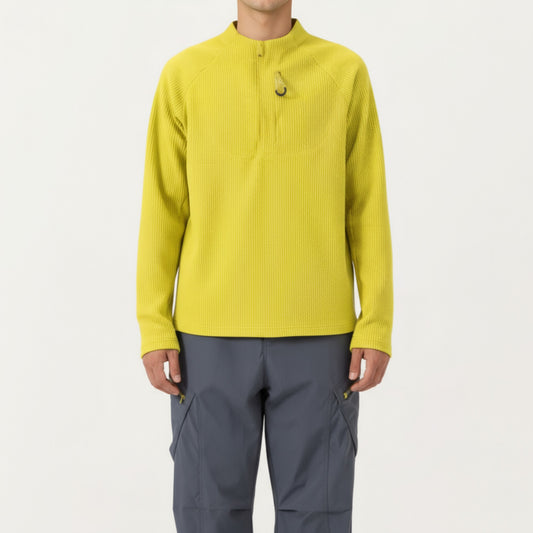 Men's Long Sleeve Quarter Zip Fleece Pullover with Mock Neck and Textured Waffle Knit Fabric