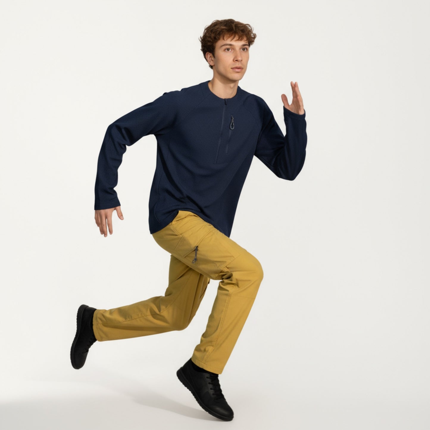 Men's Long Sleeve Quarter Zip Fleece Pullover with Mock Neck and Textured Waffle Knit Fabric