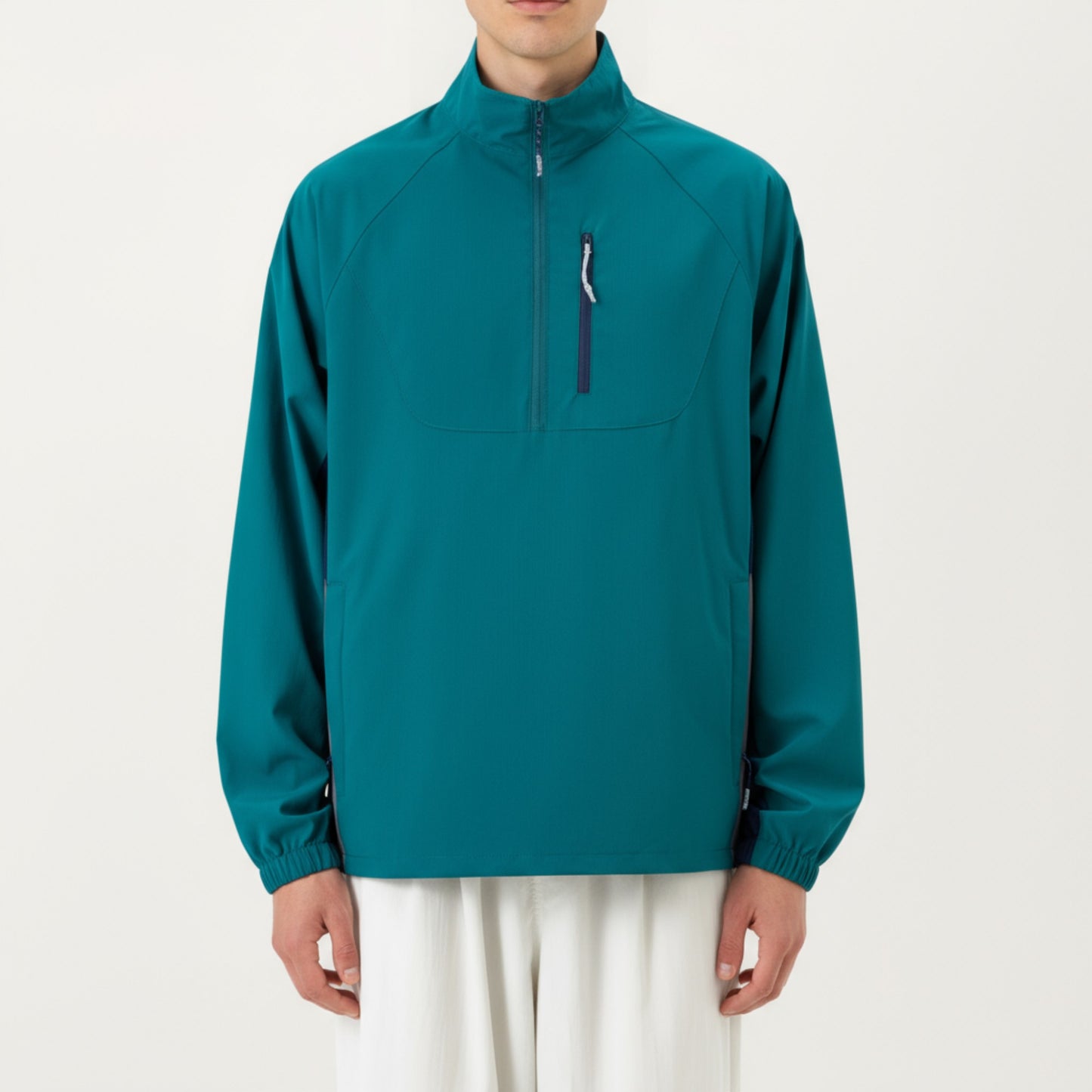 Men's Long Sleeve Quarter Zip Windbreaker Pullover with Elastic Cuffs and Zipper Chest Pocket