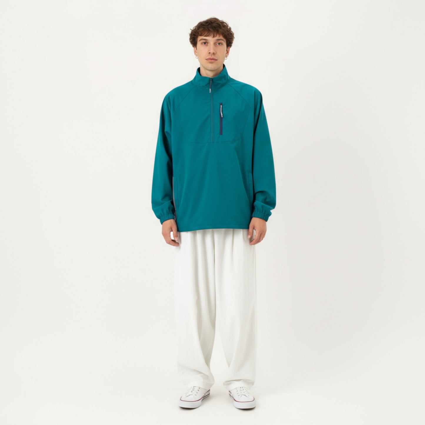 Men's Long Sleeve Quarter Zip Windbreaker Pullover with Elastic Cuffs and Zipper Chest Pocket