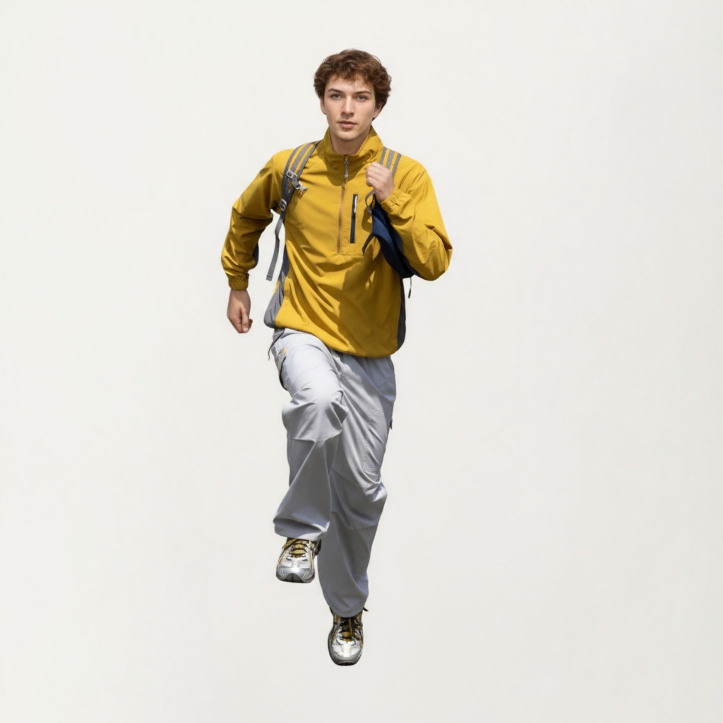 Men's Long Sleeve Quarter Zip Windbreaker Pullover with Elastic Cuffs and Zipper Chest Pocket