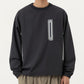 Men's Long Sleeve Pullover Crew Neck Top with Contrast Zipper Chest Pocket and Elastic Cuffs