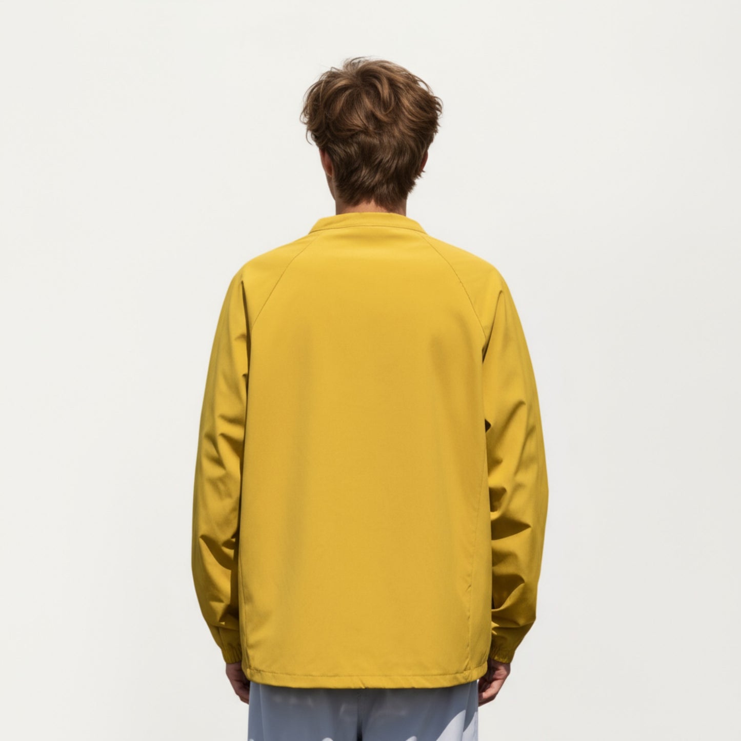 Men's Long Sleeve Pullover Crew Neck Top with Contrast Zipper Chest Pocket and Elastic Cuffs