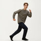Men's Long Sleeve Crew Neck Utility Pullover with Zipper Chest Pocket and Elastic Cuffs