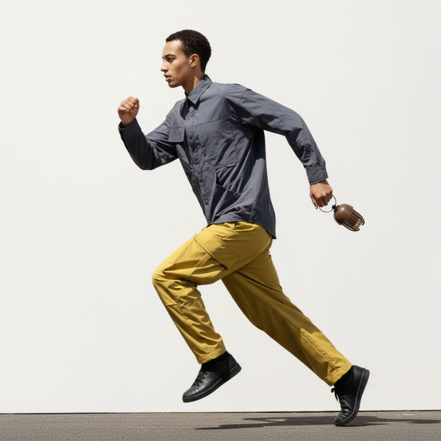 Men's Long Sleeve Button-Up Utility Shirt with Chest Pocket and Structured Stitch Detailing