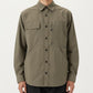 Men's Long Sleeve Button-Up Utility Shirt with Chest Pocket and Structured Stitch Detailing