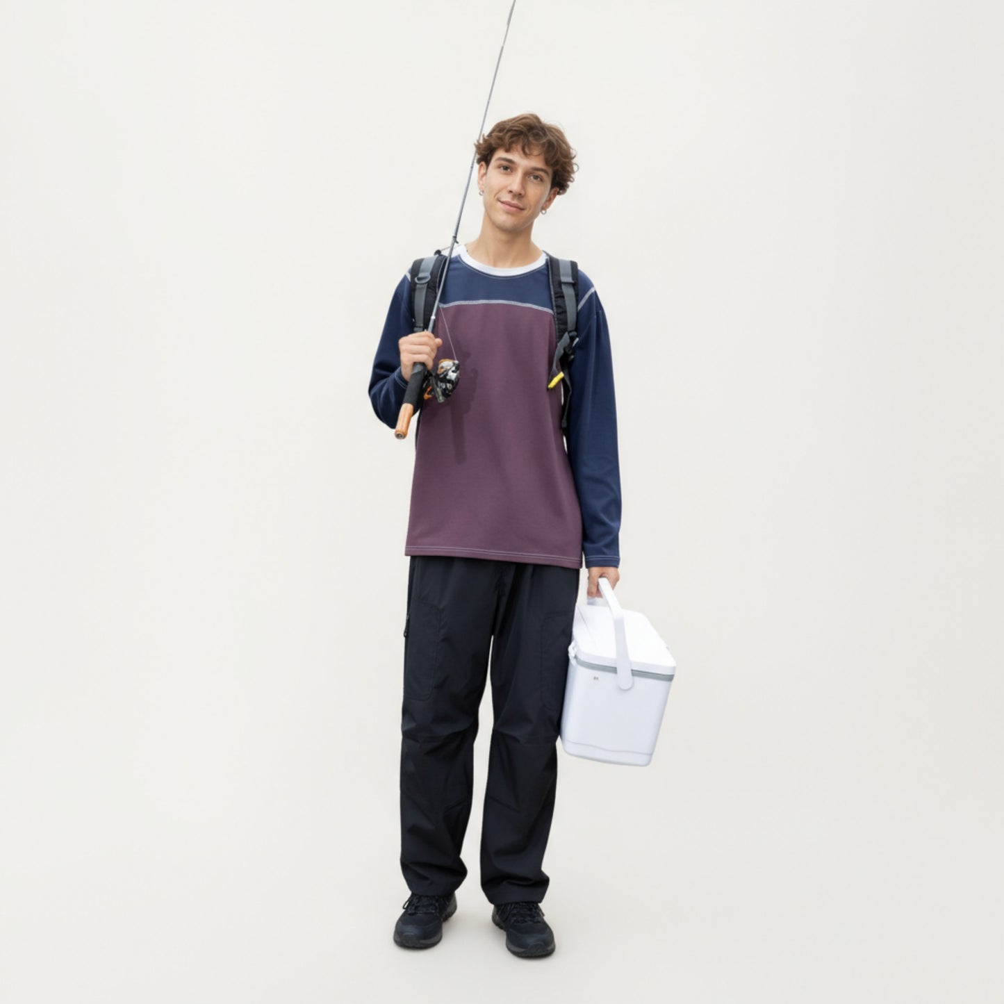 Men's Long Sleeve Color Block Crew Neck Pullover with Contrast Stitching and Relaxed Fit