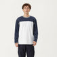 Men's Long Sleeve Color Block Crew Neck Pullover with Contrast Stitching and Relaxed Fit