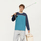Men's Long Sleeve Color Block Crew Neck Pullover with Contrast Stitching and Relaxed Fit