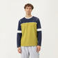 Men's Long Sleeve Color Block Crew Neck Pullover with Contrast Stitching and Relaxed Fit
