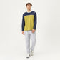 Men's Long Sleeve Color Block Crew Neck Pullover with Contrast Stitching and Relaxed Fit