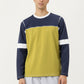 Men's Long Sleeve Color Block Crew Neck Pullover with Contrast Stitching and Relaxed Fit