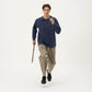 Men's Long Sleeve Crew Neck Pullover with Raglan Seams and Subtle Front Stitch Detail