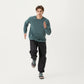 Men's Long Sleeve Crew Neck Pullover with Raglan Seams and Subtle Front Stitch Detail