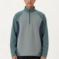 Men's Long Sleeve Quarter Zip Pullover with Color Block Panels and Stand Collar