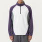 Men's Long Sleeve Quarter Zip Pullover with Color Block Panels and Stand Collar