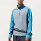 Men's Long Sleeve Quarter Zip Pullover with Color Block Panels and Stand Collar