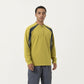 Men's Long Sleeve Quarter Zip Pullover with Contrast Shoulder Panels and Stand Collar