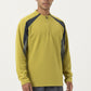 Men's Long Sleeve Quarter Zip Pullover with Contrast Shoulder Panels and Stand Collar