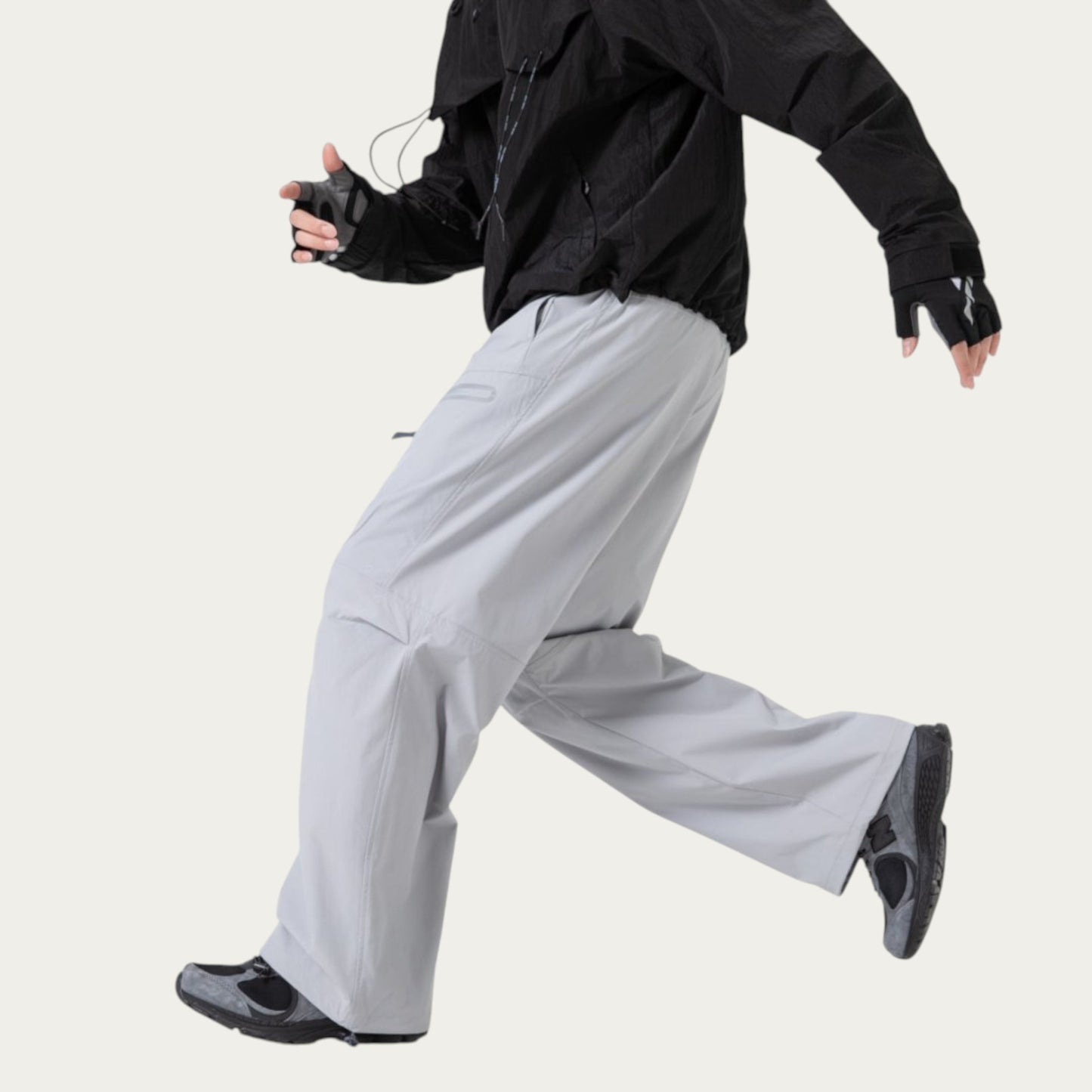 Men's Wide Leg Cargo Pants with Zippered Pockets and Adjustable Drawstring Waist