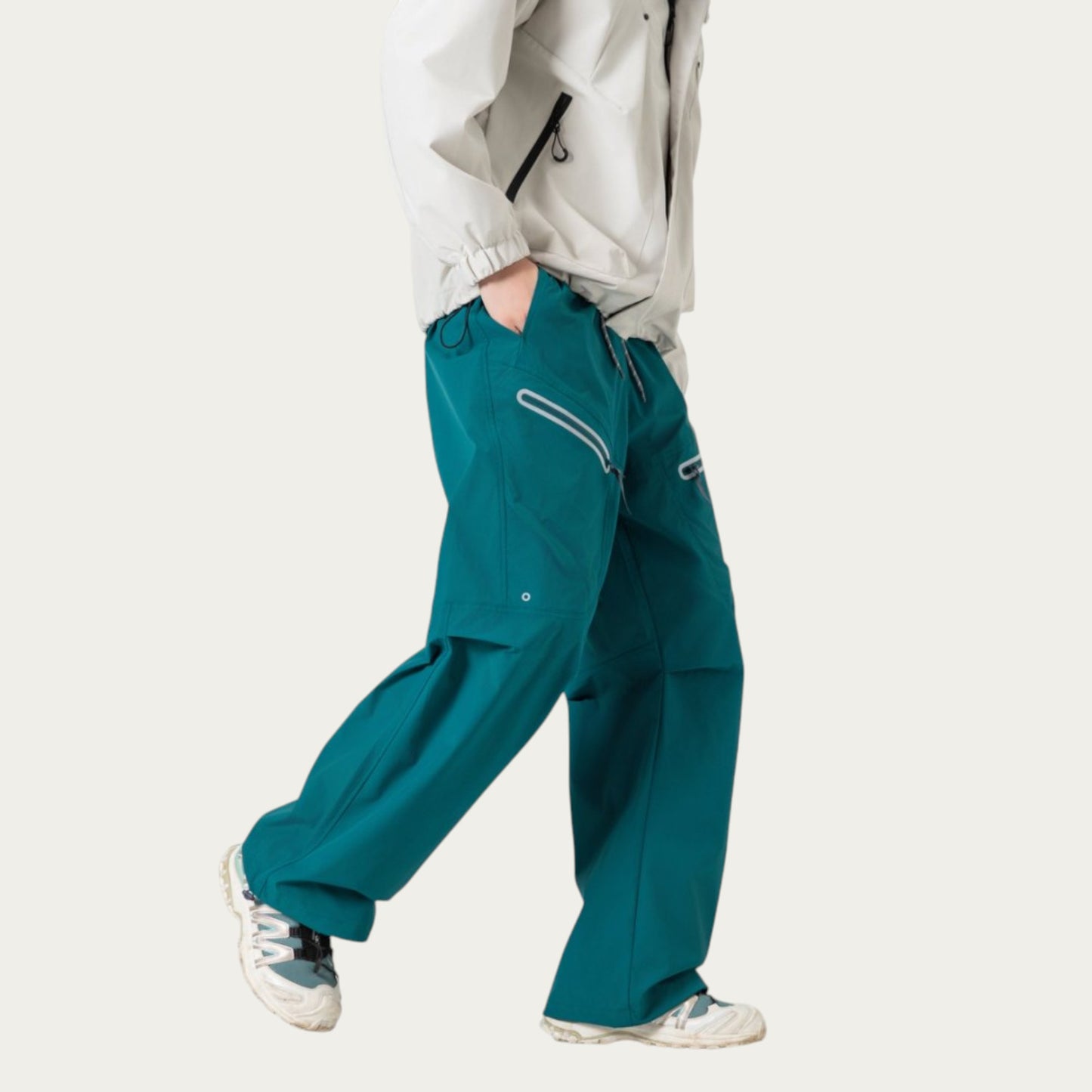Men's Wide Leg Cargo Pants with Zippered Pockets and Adjustable Drawstring Waist