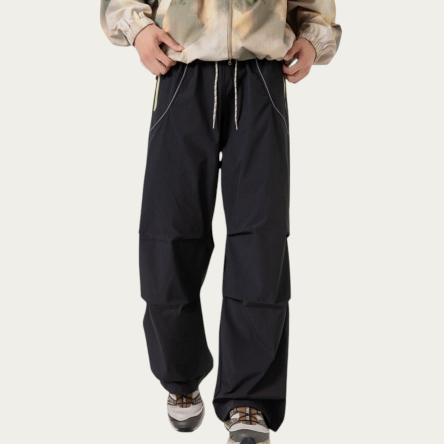 Men's Wide Leg Cargo Pants with Oversized Pockets and Adjustable Drawstring Waist