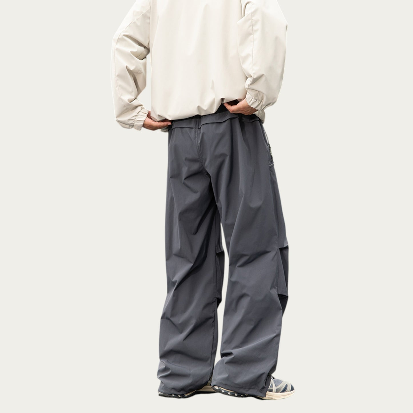 Men's Wide Leg Cargo Pants with Oversized Pockets and Adjustable Drawstring Waist