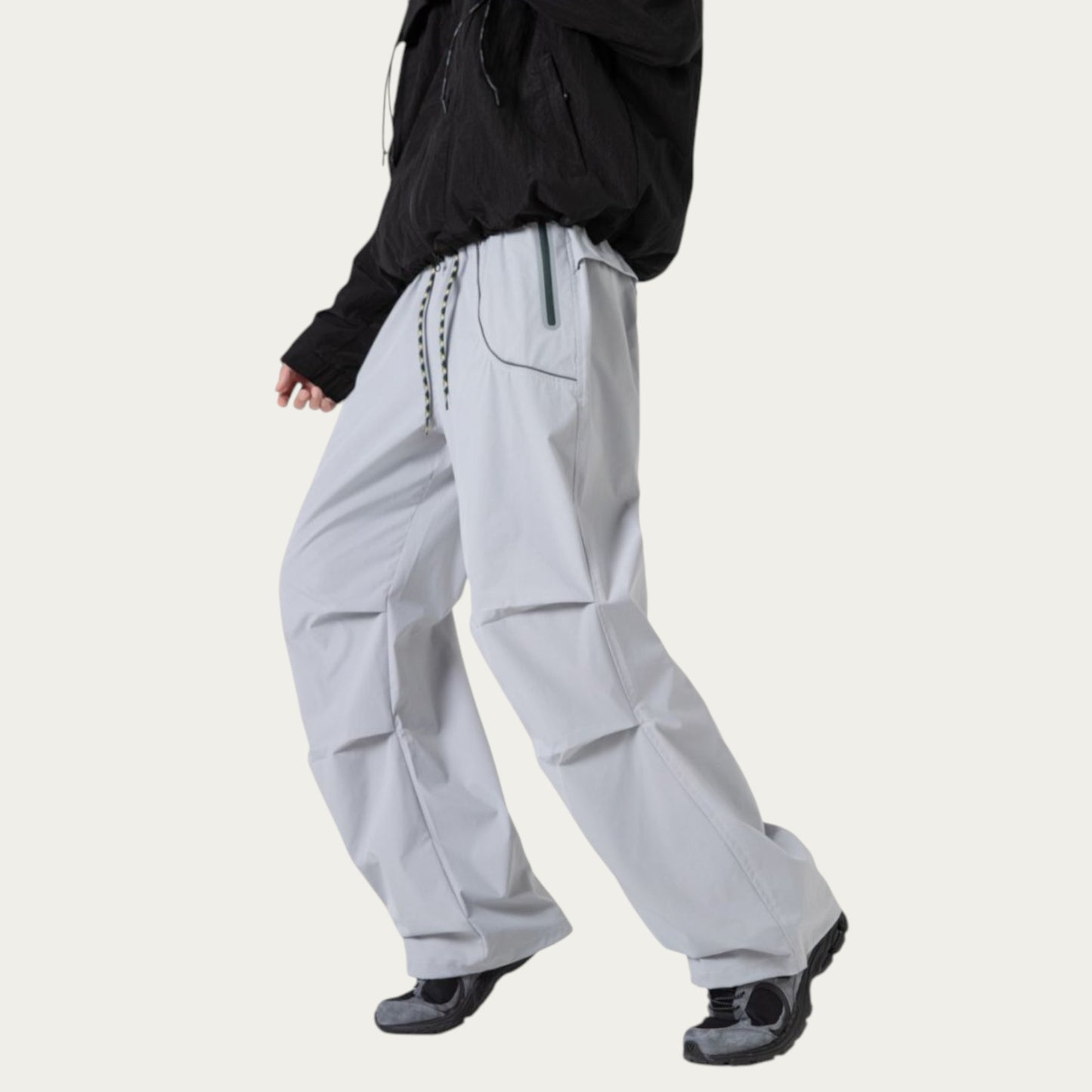 Men's Wide Leg Cargo Pants with Oversized Pockets and Adjustable Drawstring Waist