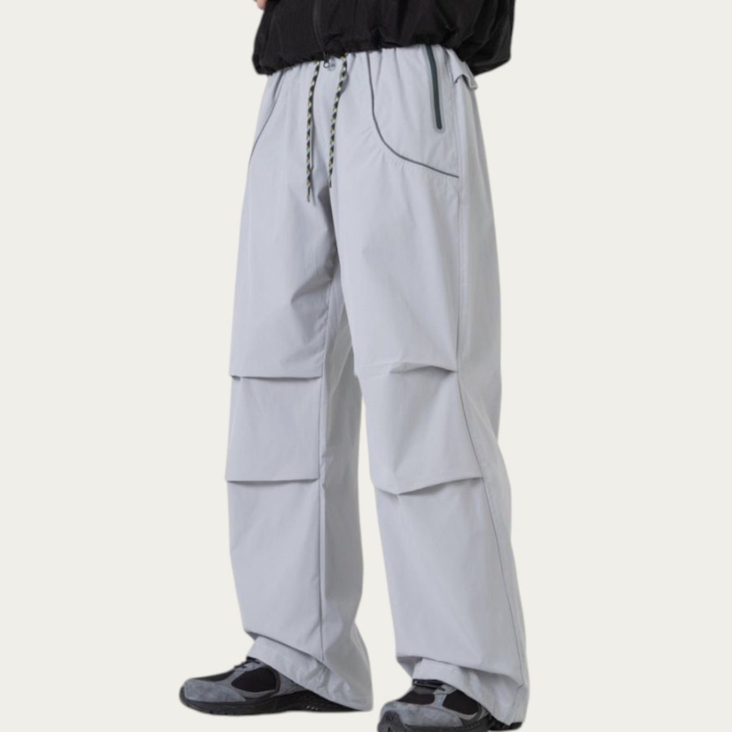Men's Wide Leg Cargo Pants with Oversized Pockets and Adjustable Drawstring Waist
