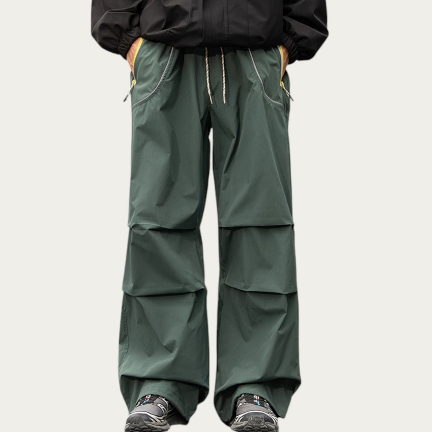 Men's Wide Leg Cargo Pants with Oversized Pockets and Adjustable Drawstring Waist