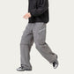 Men's Textured Wide Leg Cargo Pants with Zipper Pockets and Adjustable Drawstring Waist