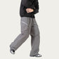 Men's Textured Wide Leg Cargo Pants with Zipper Pockets and Adjustable Drawstring Waist