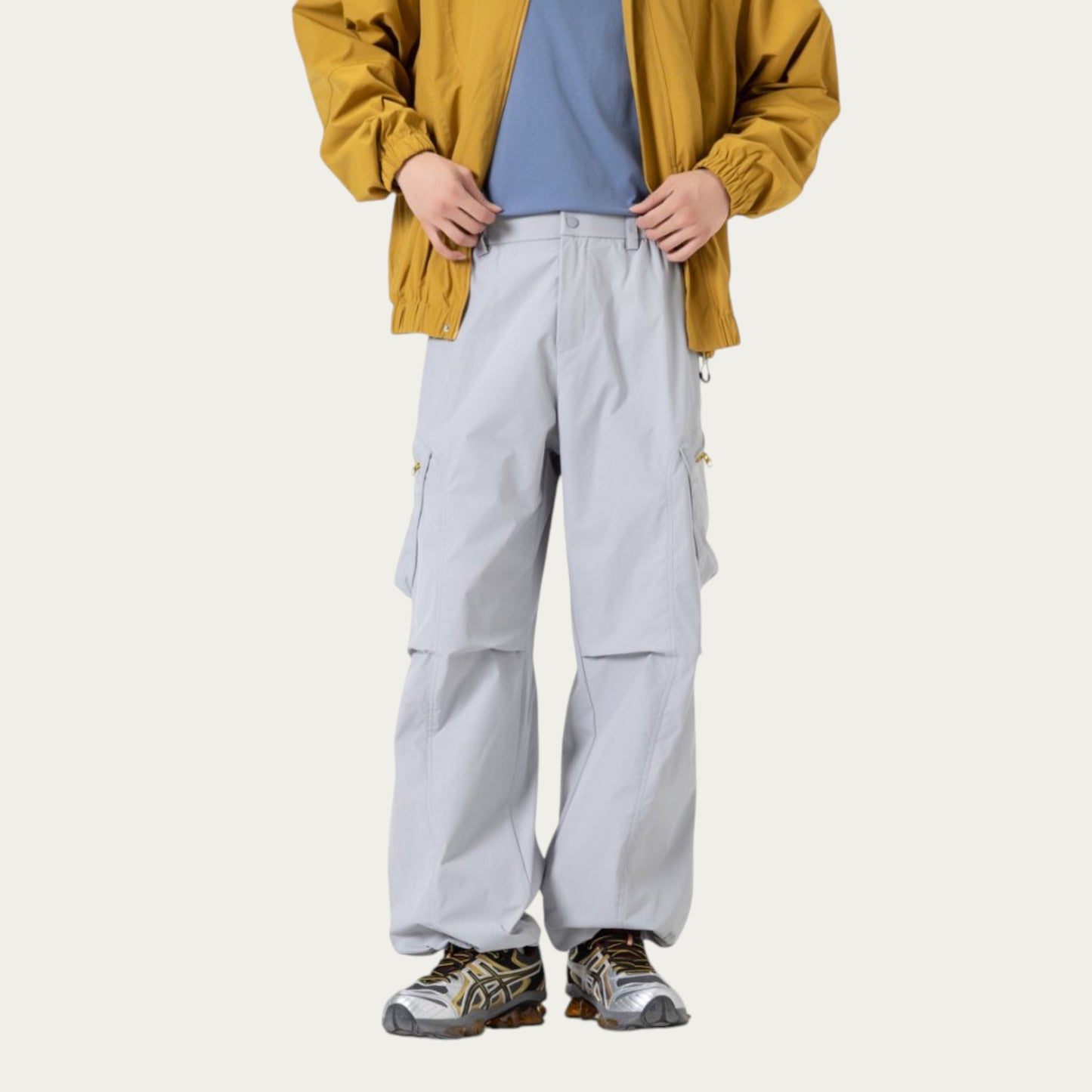 Men's Relaxed Fit Cargo Pants with Side Pockets and Adjustable Drawstring Waist