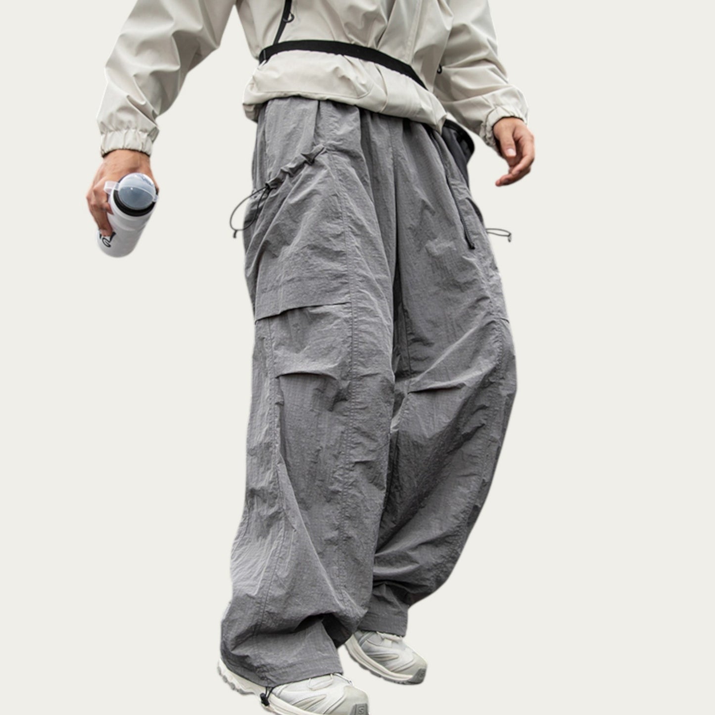 Men's Oversized Cargo Pants with Adjustable Drawstring Hem and Multi-Pocket Design