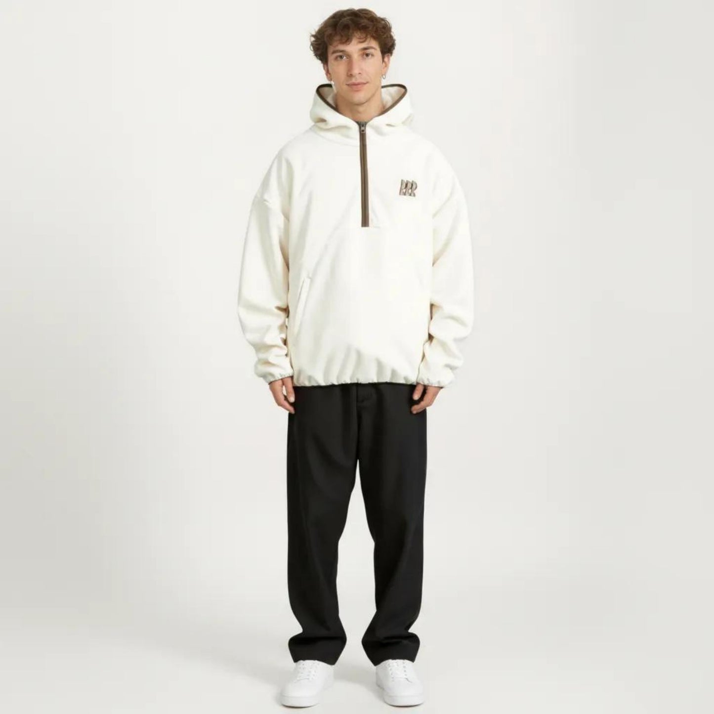 Men's Half Zip Hooded Pullover with Front Pocket and Relaxed Fit
