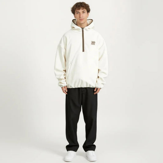 Men's Half Zip Hooded Pullover with Front Pocket and Relaxed Fit