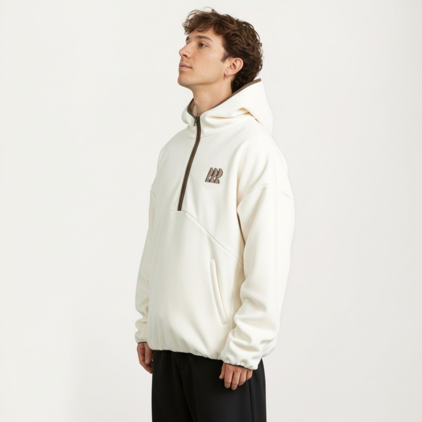 Men's Half Zip Hooded Pullover with Front Pocket and Relaxed Fit