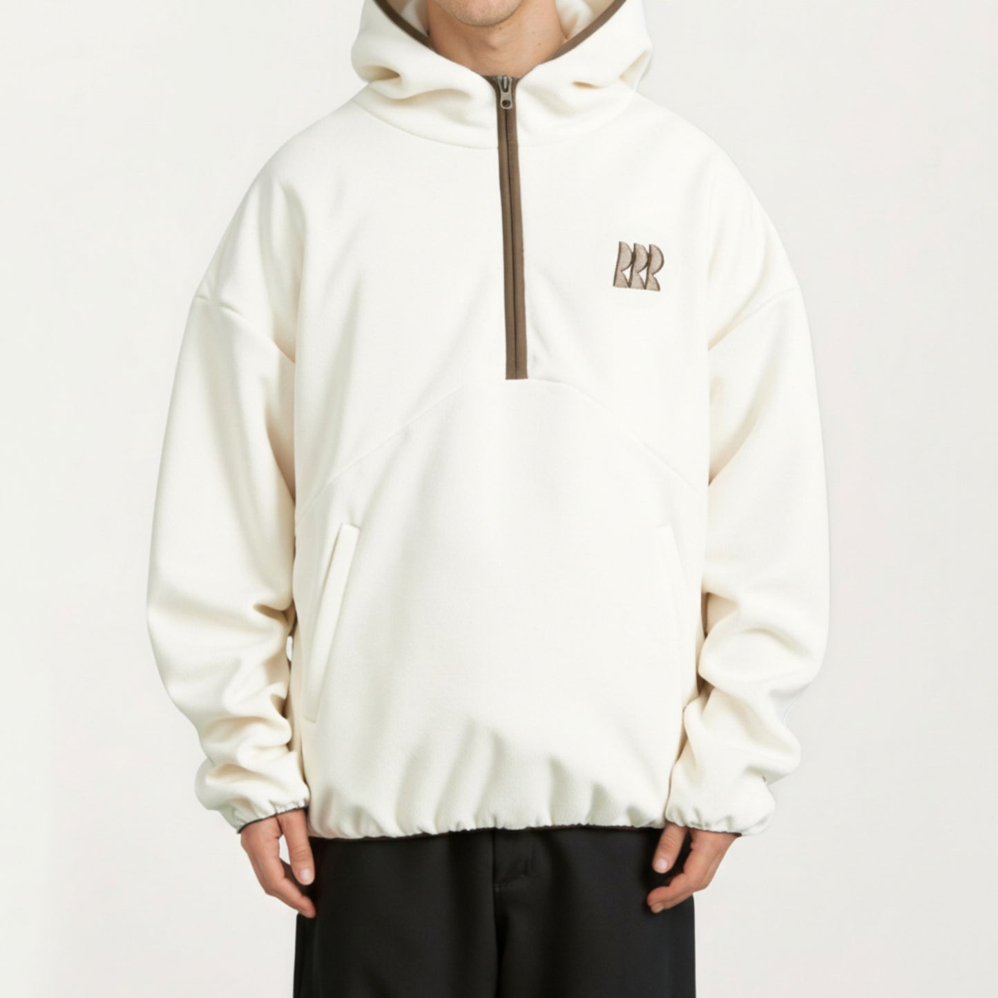 Men's Half Zip Hooded Pullover with Front Pocket and Relaxed Fit