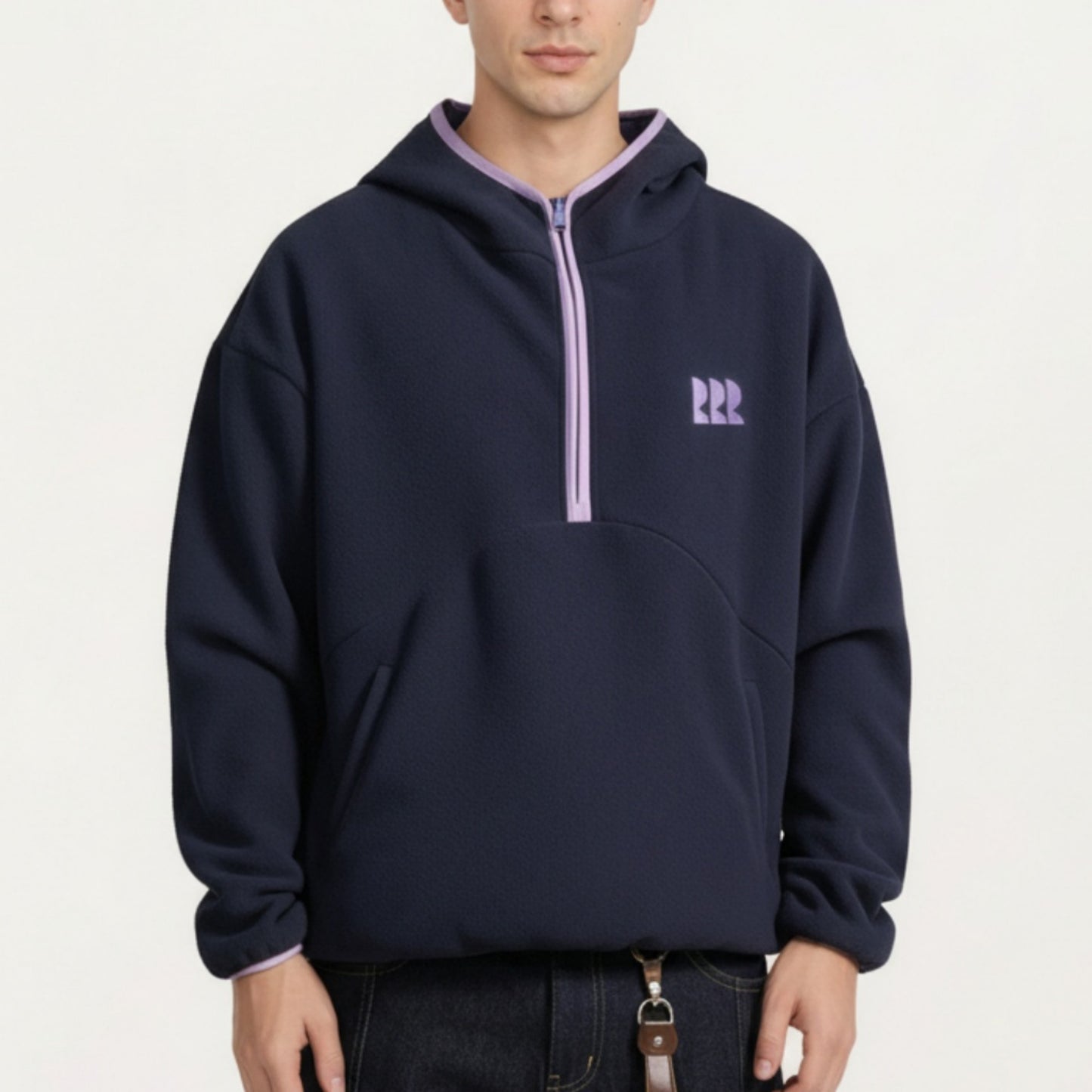 Men's Half Zip Hooded Pullover with Front Pocket and Relaxed Fit