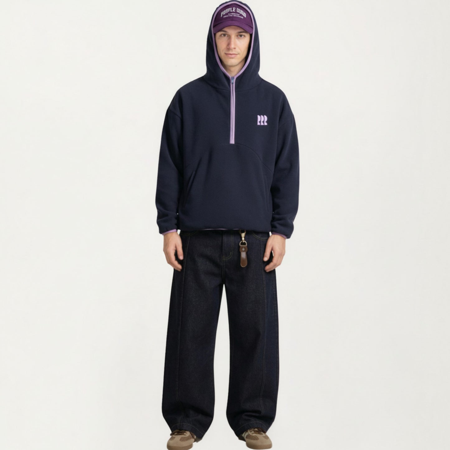 Men's Half Zip Hooded Pullover with Front Pocket and Relaxed Fit