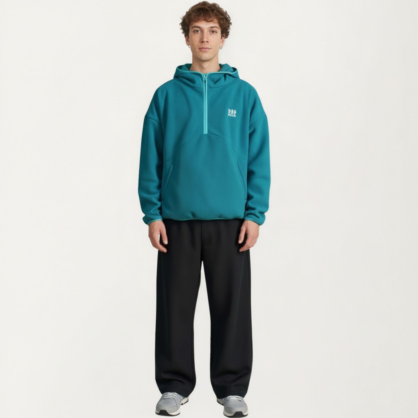 Men's Half Zip Hooded Pullover with Front Pocket and Relaxed Fit